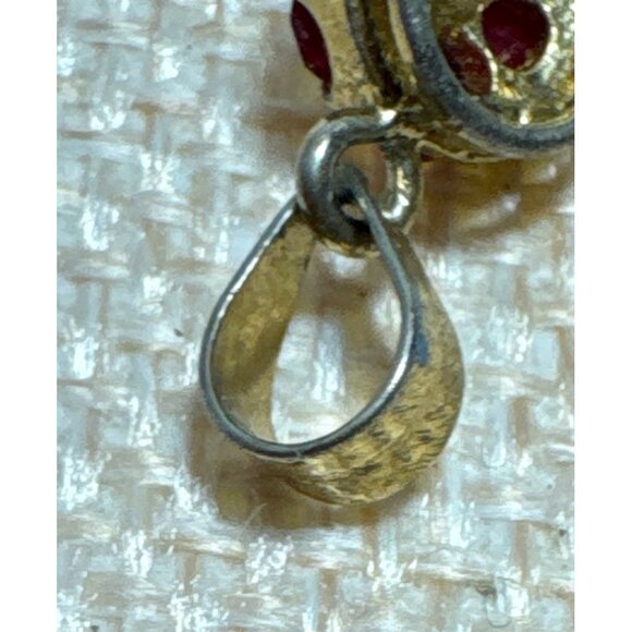 Vintage Flower Pendant Gold Tone Ruby & Clear Rhinestones - Picture 5 of 5